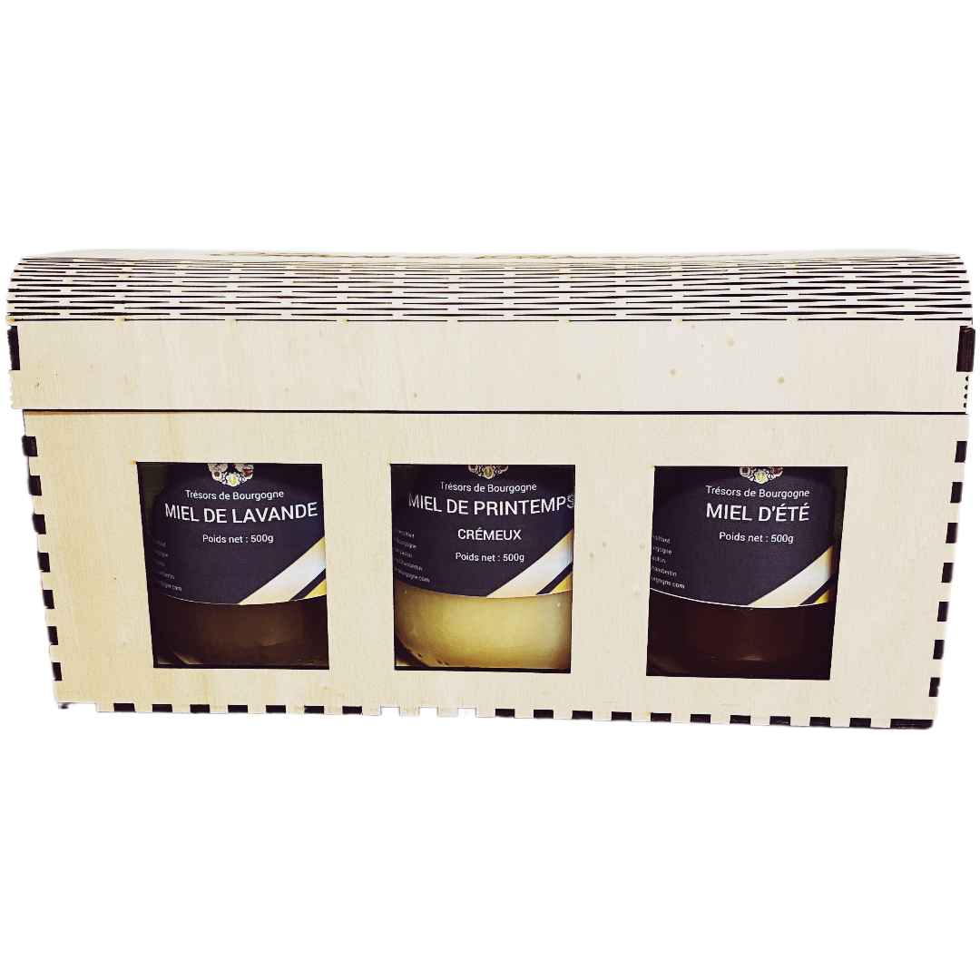 Coffret bois 3 miel - Trésors de Bourgogne